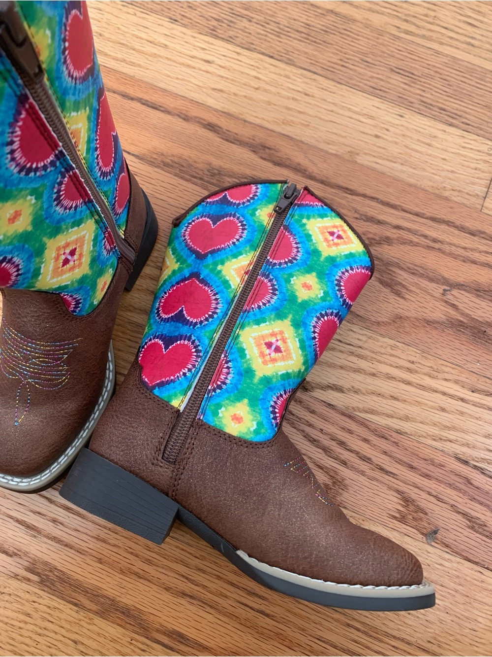 Kids Heart Tie-Dye Cowgirl Boots - Colorful